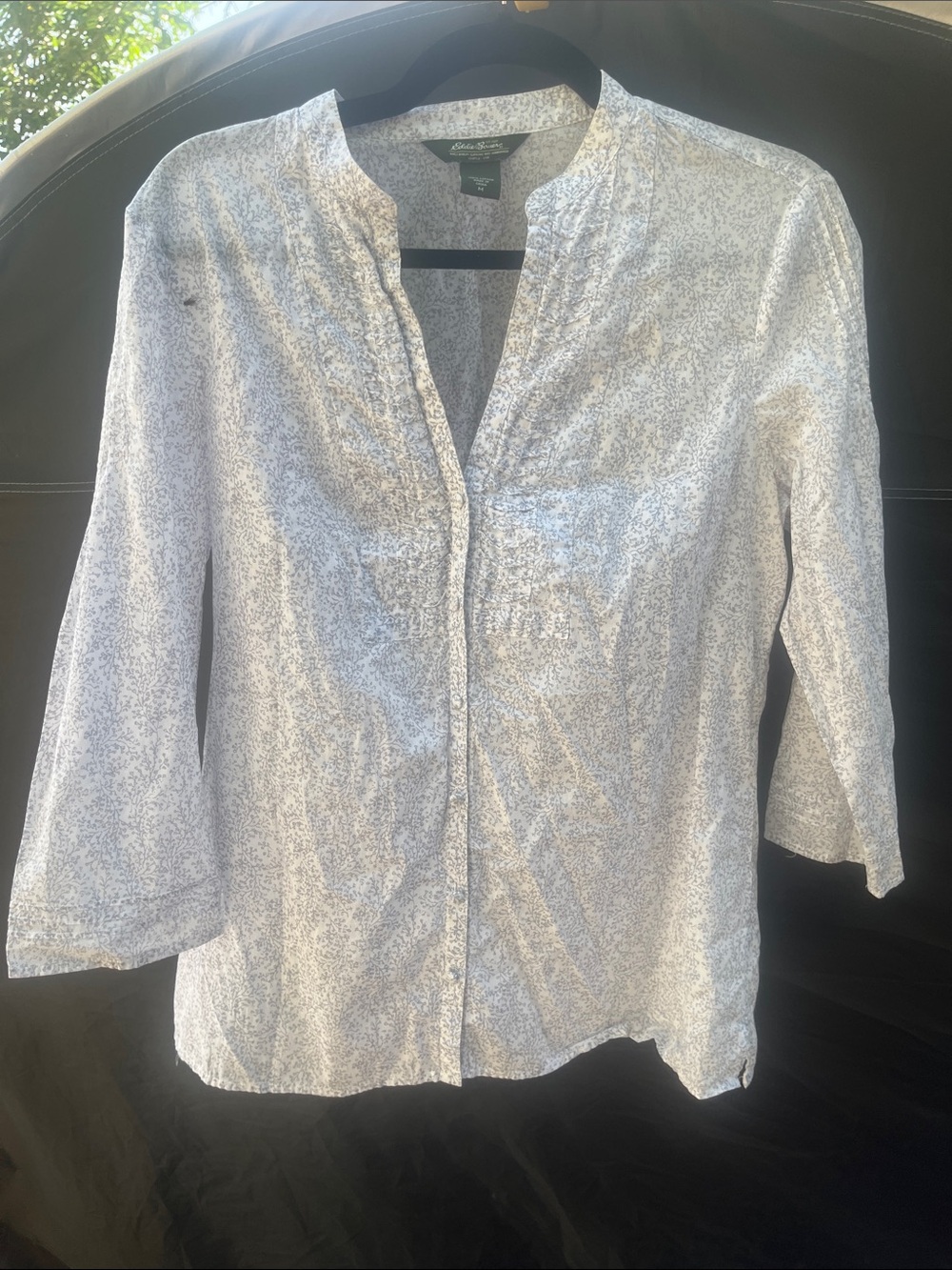 Eddie Bauer White Tunic with Light grey Micro-Print